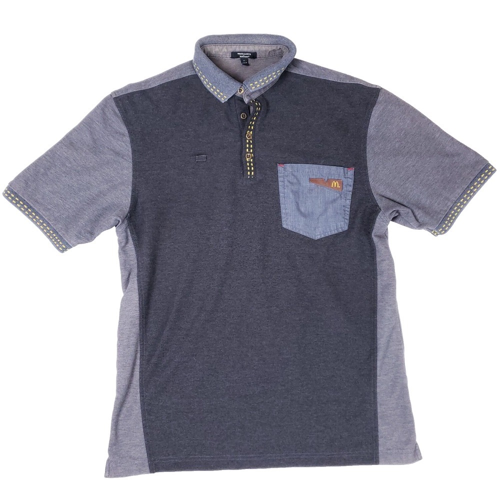 McDonalds Work Polo Shirt Mens Medium Gray Colorblock Retrocore Patchwork Y2K